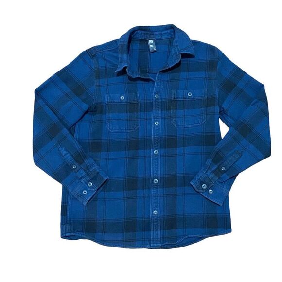 Mountain Hardware Plaid Blue‎ / black heavy Flannel Shirt Jacket Mens Large L@@K - Picture 1 of 10